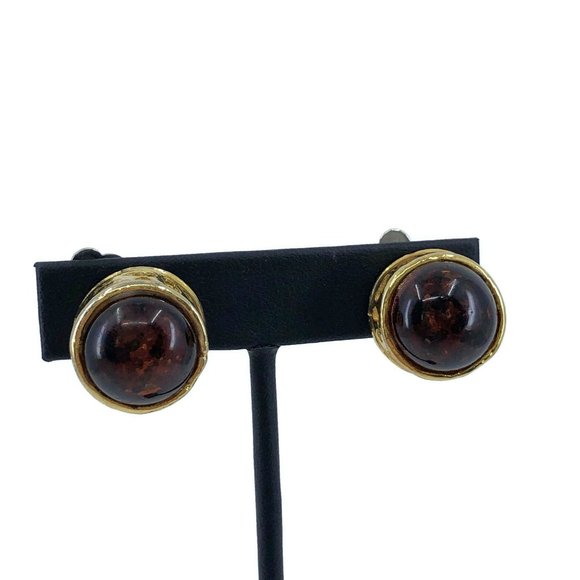 Vintage Amber Glass Clip On Earrings Unsigned, Chunky Round Clips - Picture 8 of 10